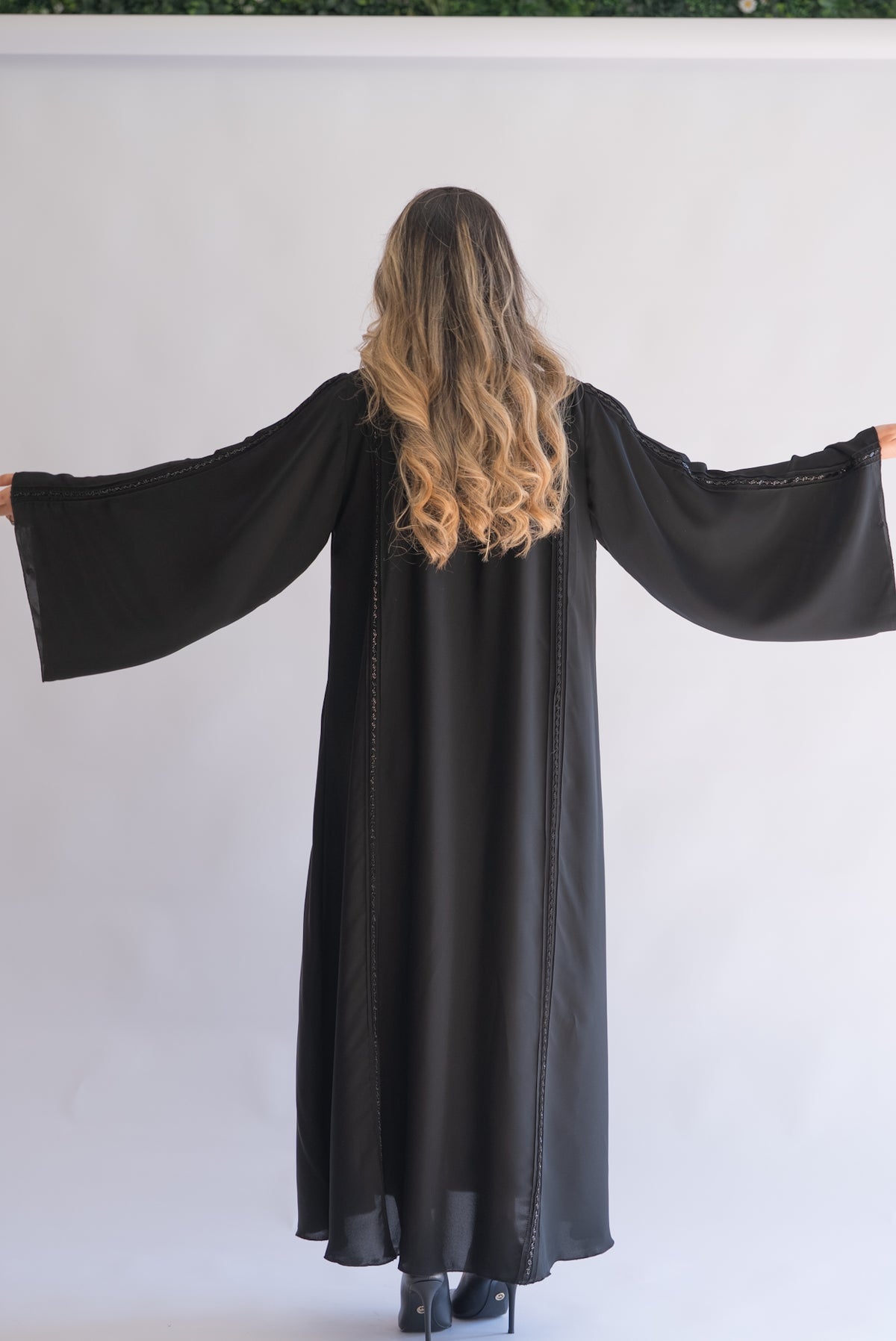 Halima Black Beaded Trim Abaya