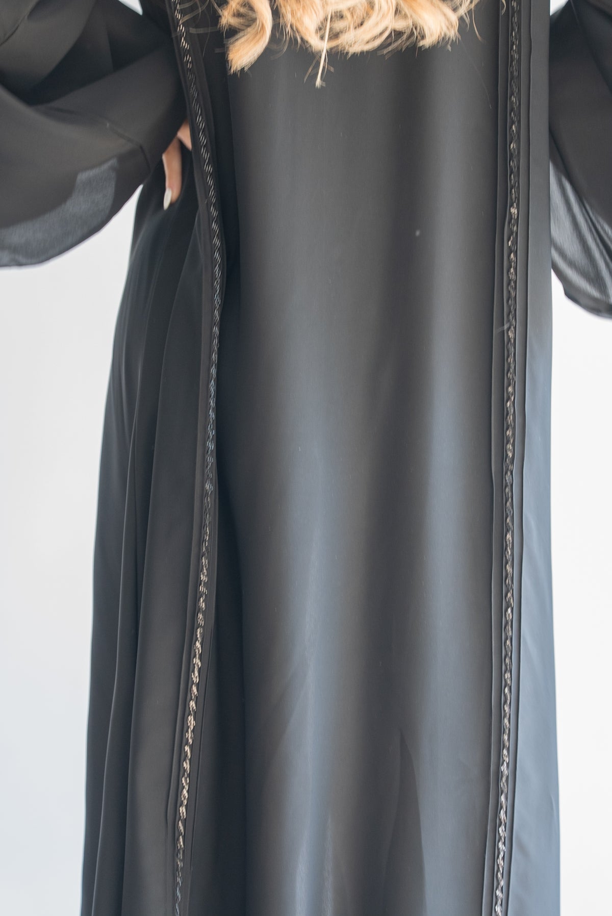 Halima Black Beaded Trim Abaya