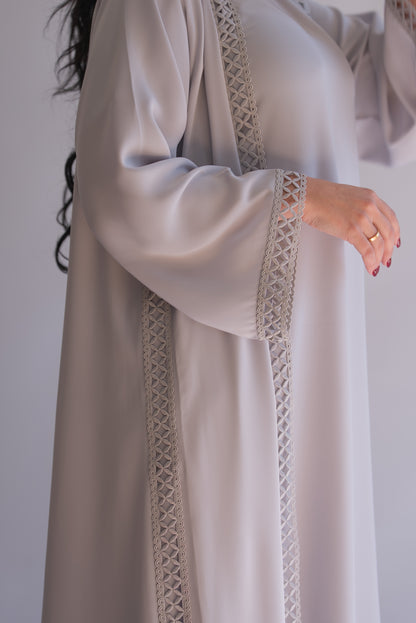 2 Pieces Silver Gray Net Abaya With Sheila