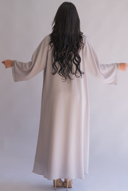 2 Pieces Silver Gray Net Abaya With Sheila