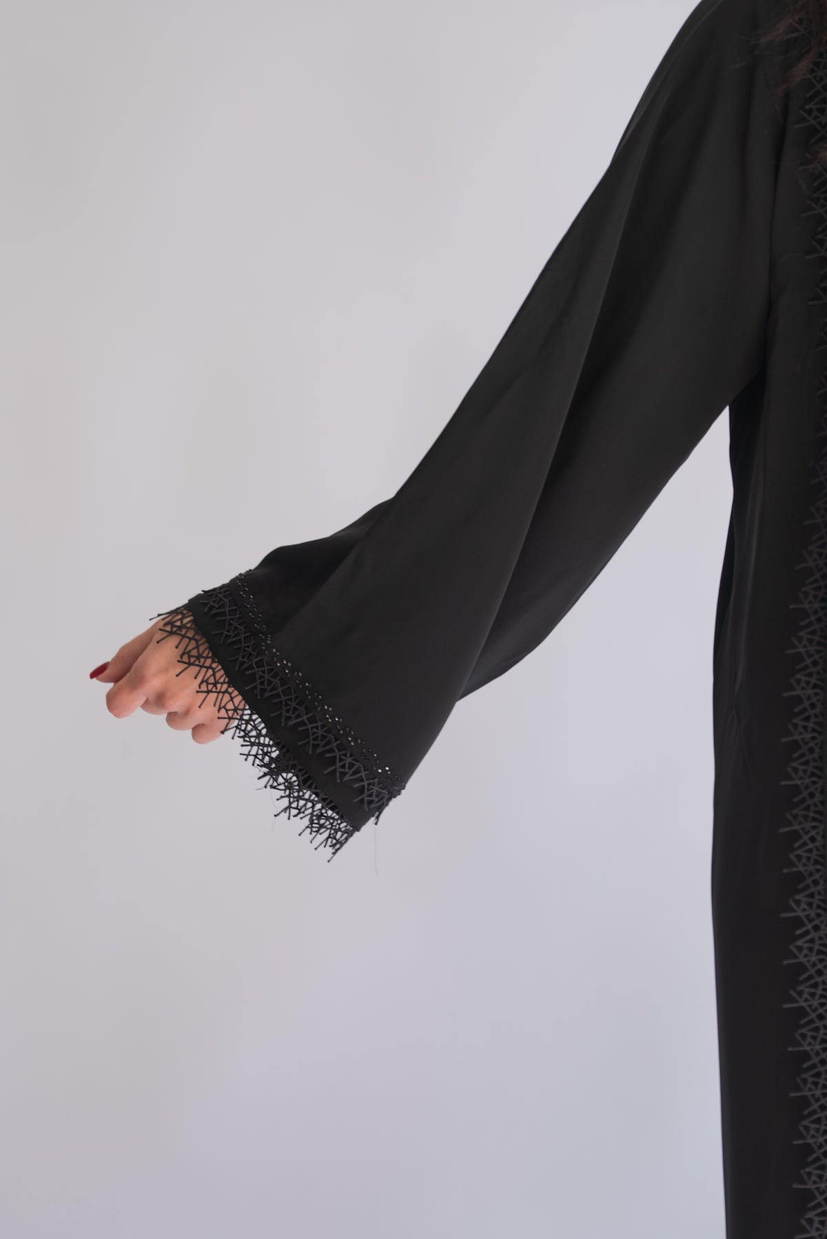 Gessy Black Nida Abaya with Lace Trim and Sheila