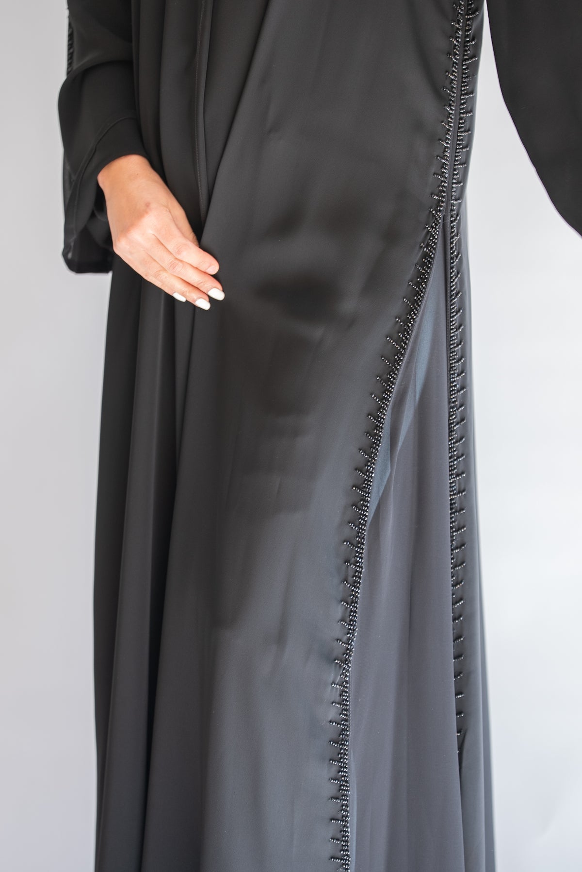 Kayan Black Beaded Abaya with Sheer Sleeves
