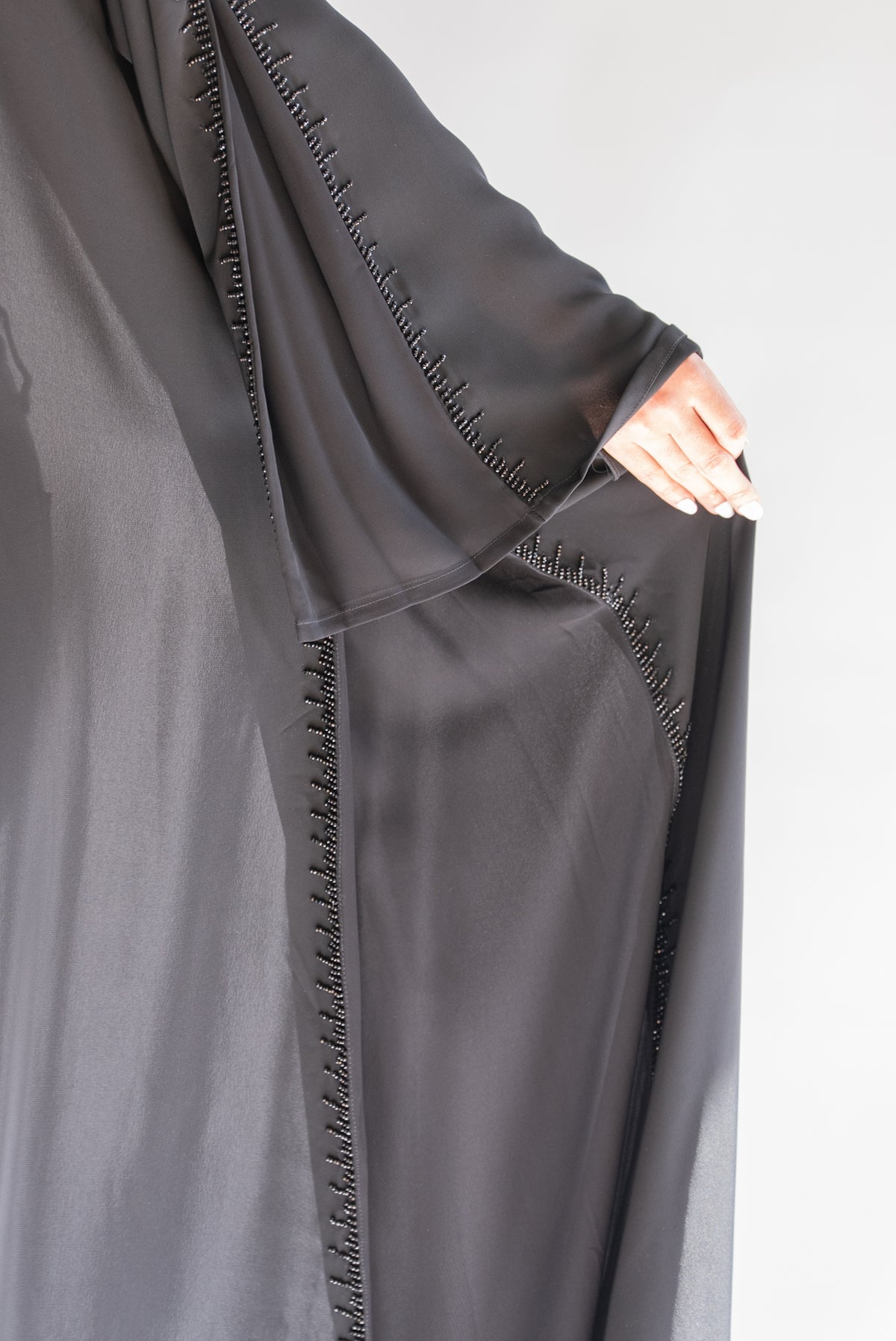 Kayan Black Beaded Abaya with Sheer Sleeves