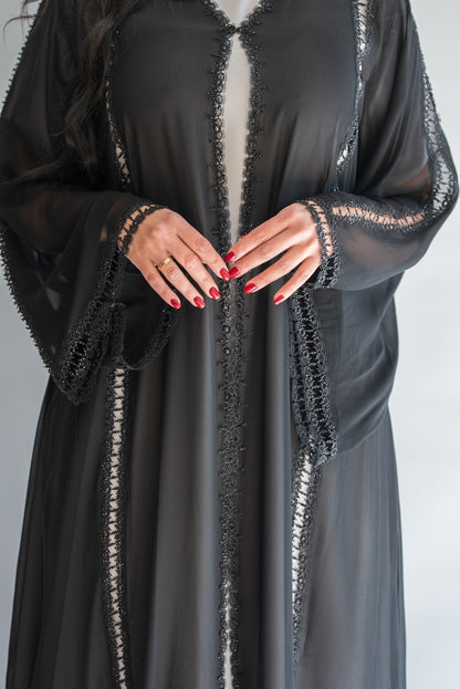 Nourhan Black Sheer Chiffon Abaya