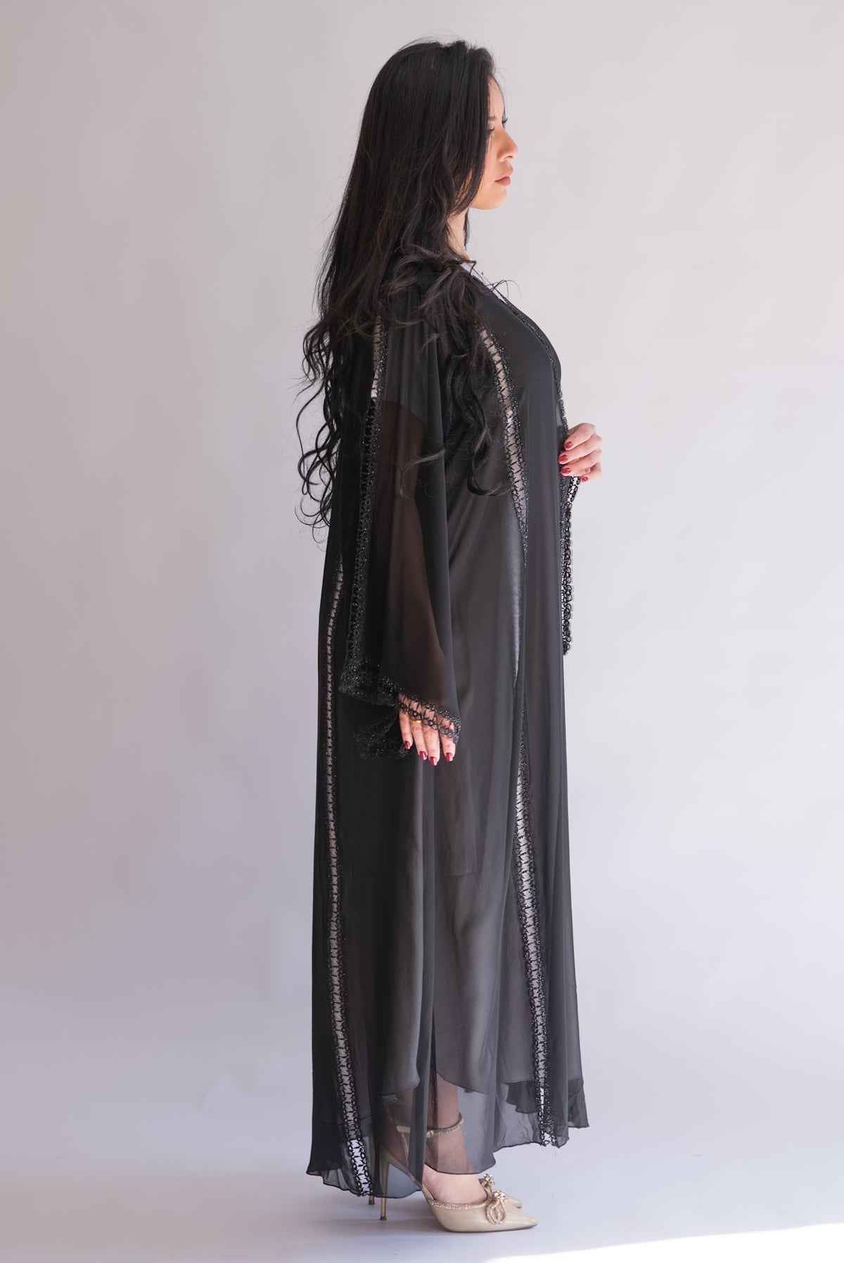 Nourhan Black Sheer Chiffon Abaya
