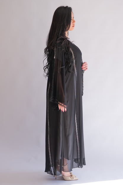 Nourhan Black Sheer Chiffon Abaya