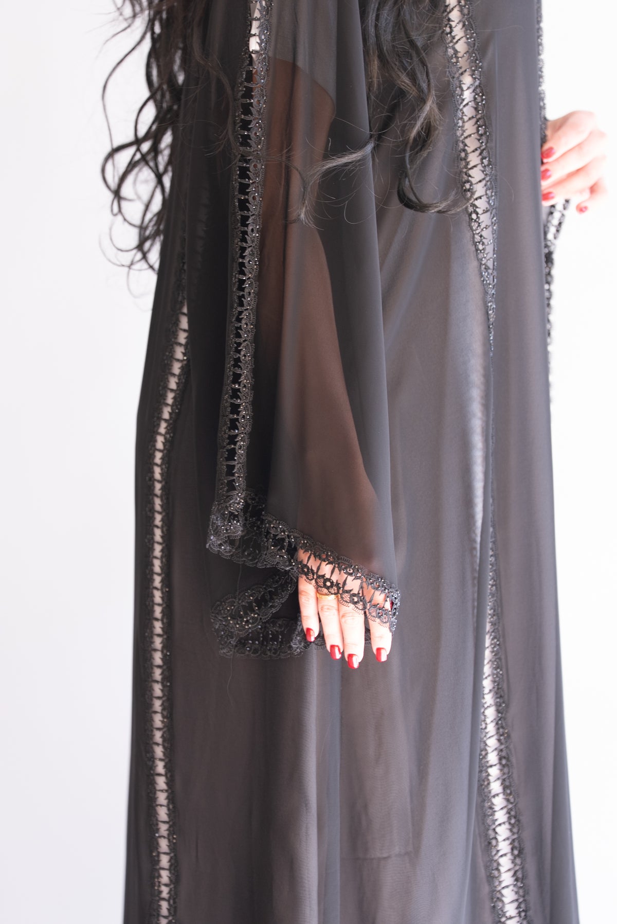Nourhan Black Sheer Chiffon Abaya