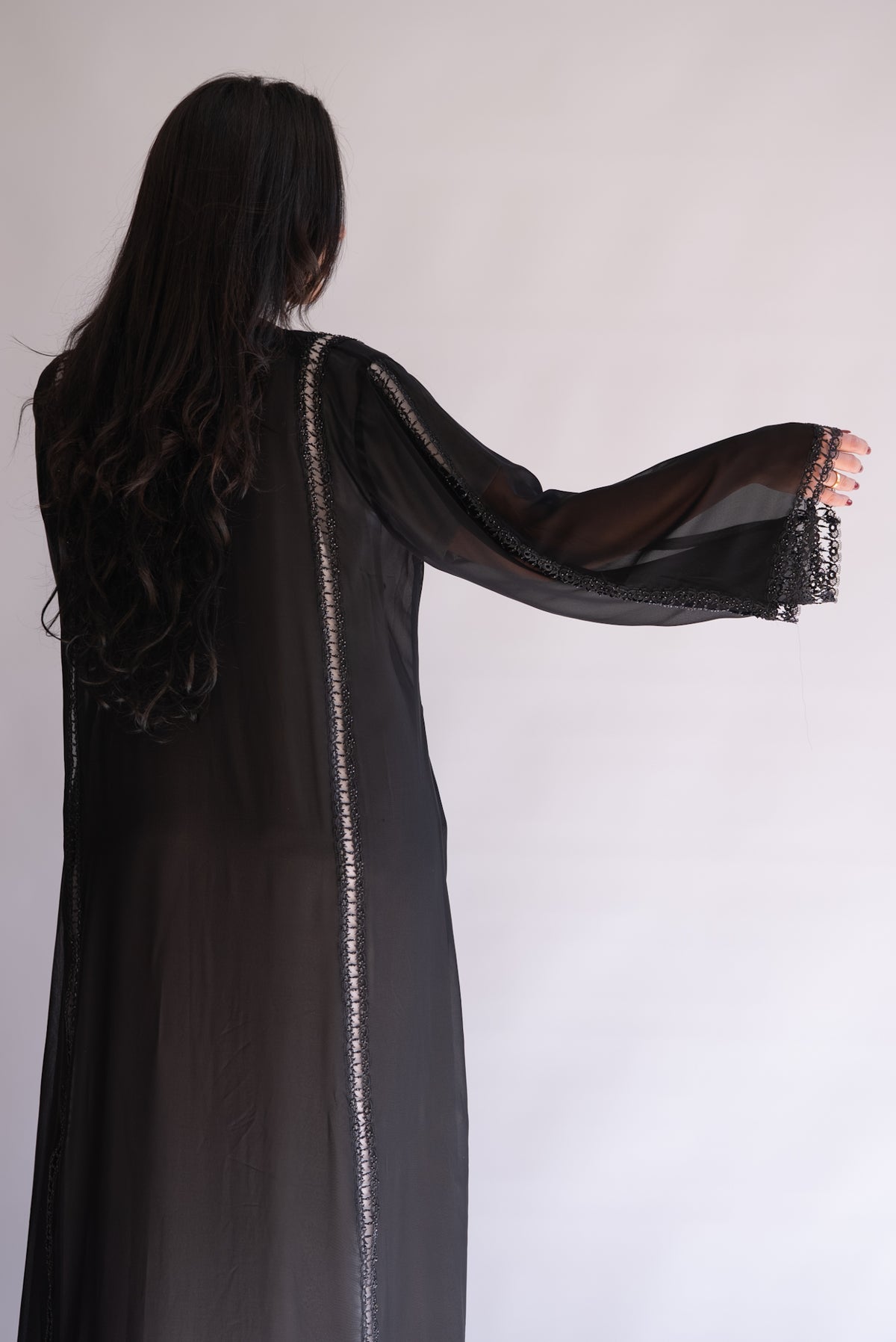 Nourhan Black Sheer Chiffon Abaya