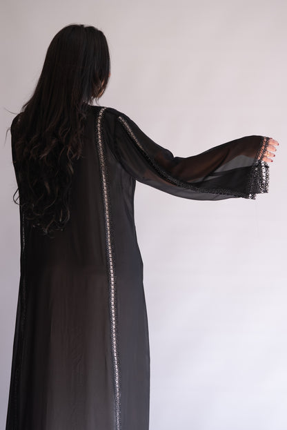 Nourhan Black Sheer Chiffon Abaya