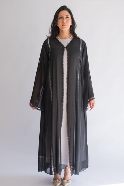 Nourhan Black Sheer Chiffon Abaya