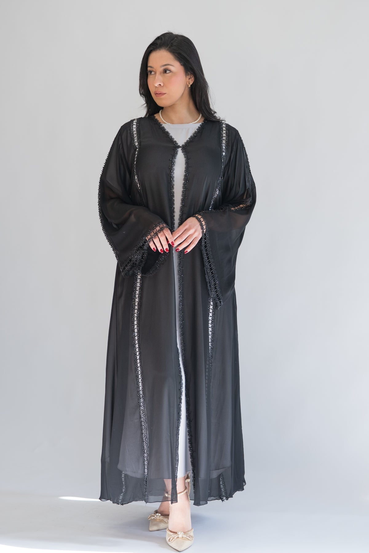Nourhan Black Sheer Chiffon Abaya