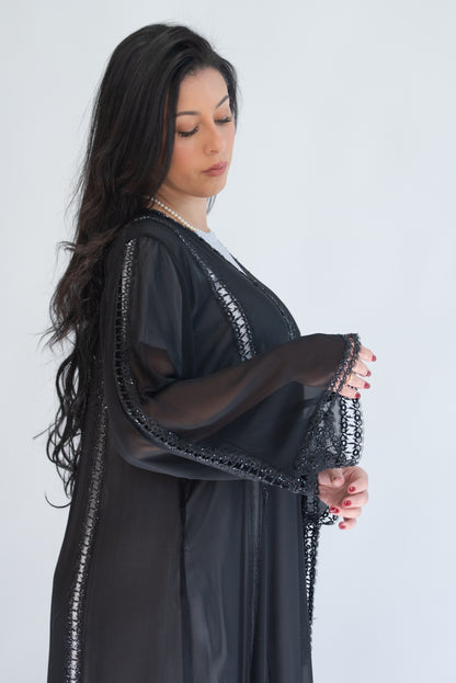 Nourhan Black Sheer Chiffon Abaya