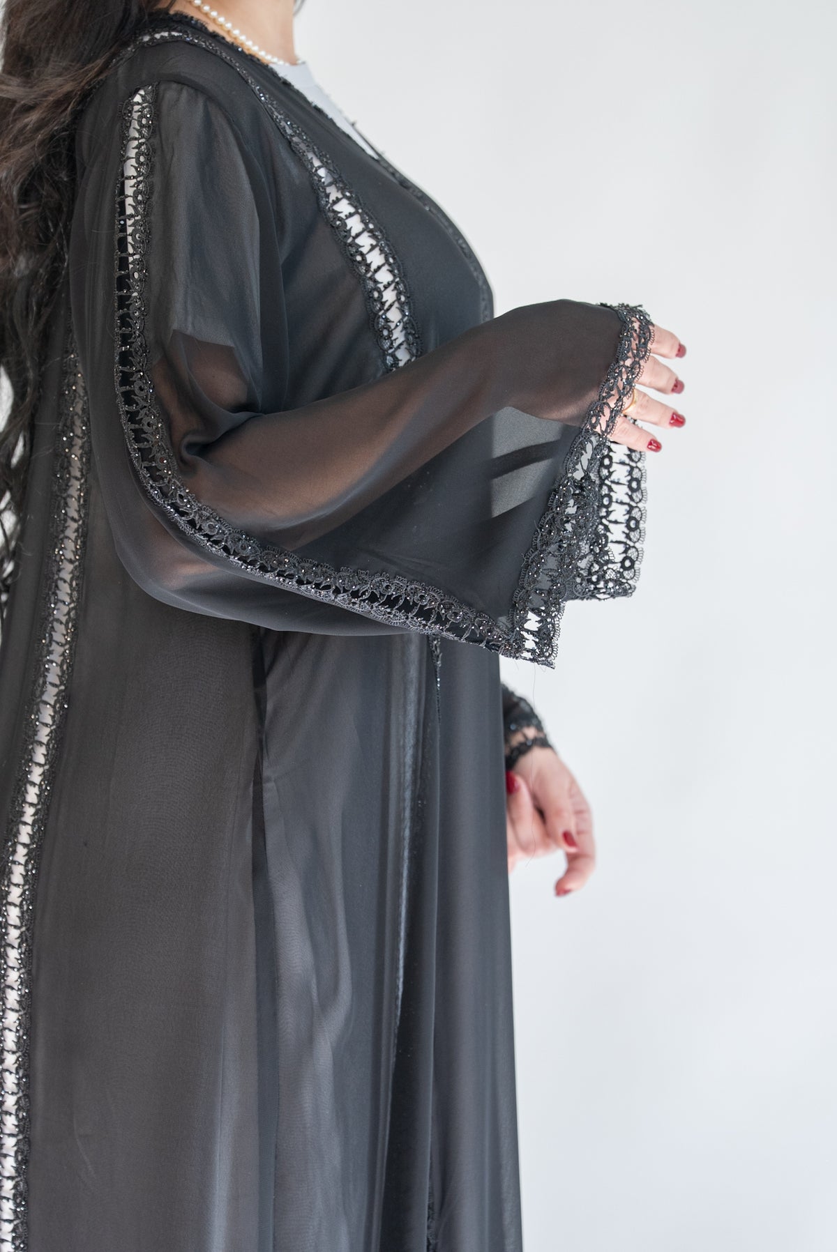 Nourhan Black Sheer Chiffon Abaya