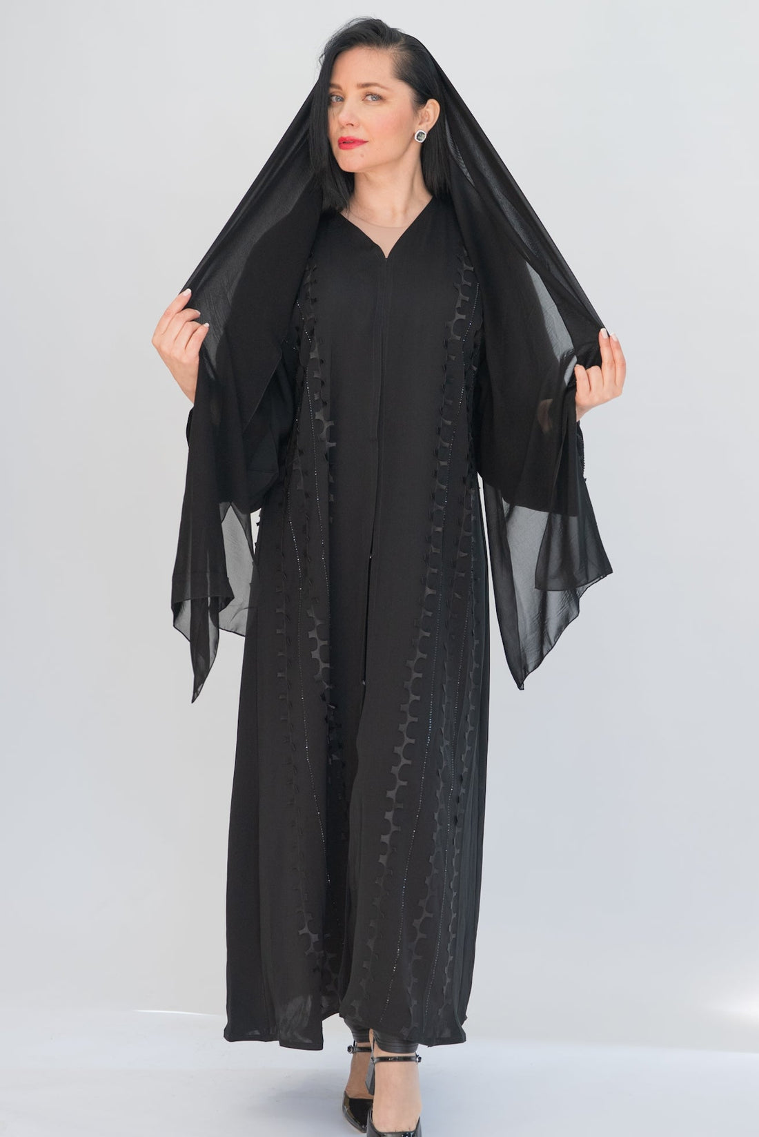 Sally Black Sheer Chiffon Abaya with Sheila