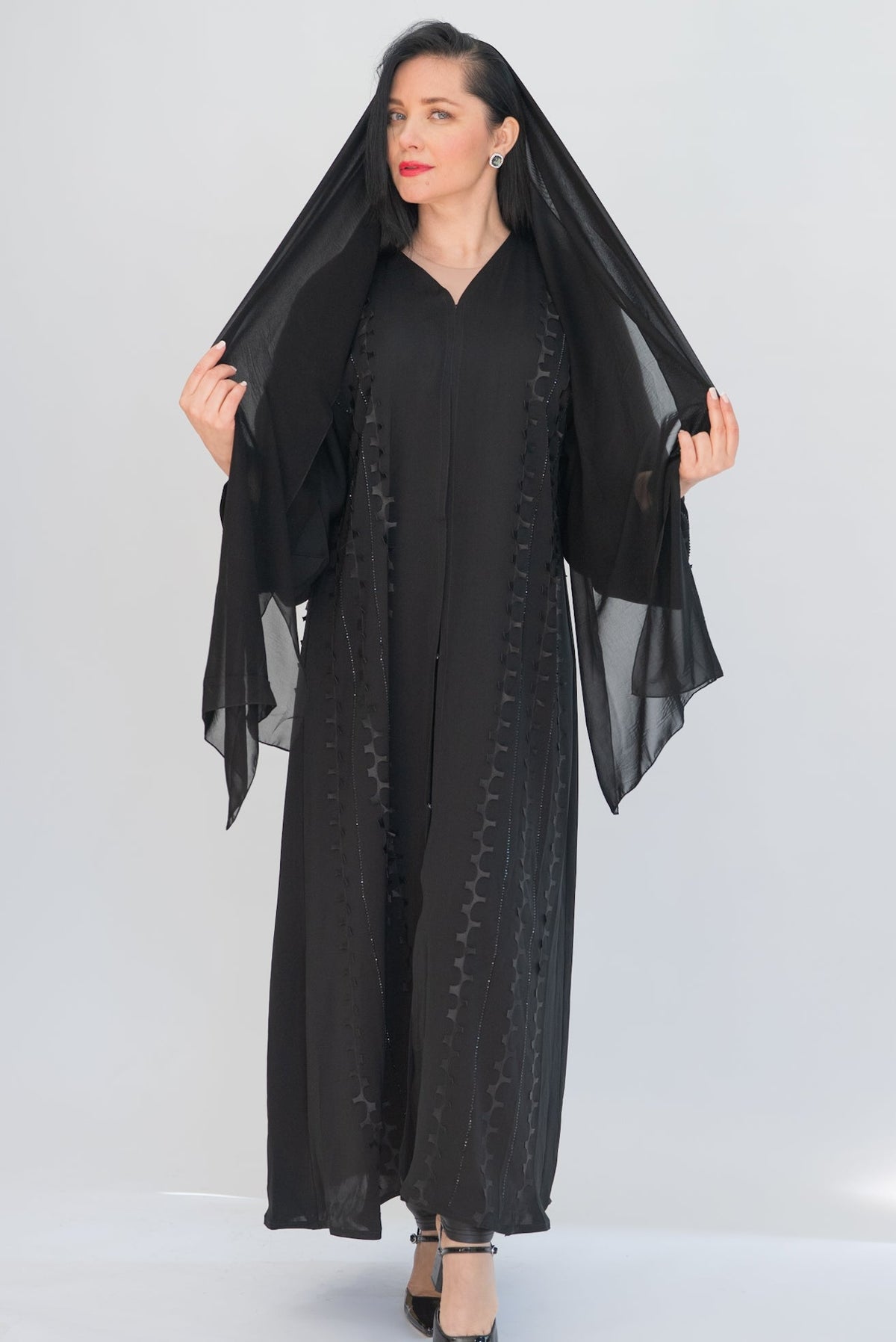 Sally Black Sheer Chiffon Abaya with Sheila