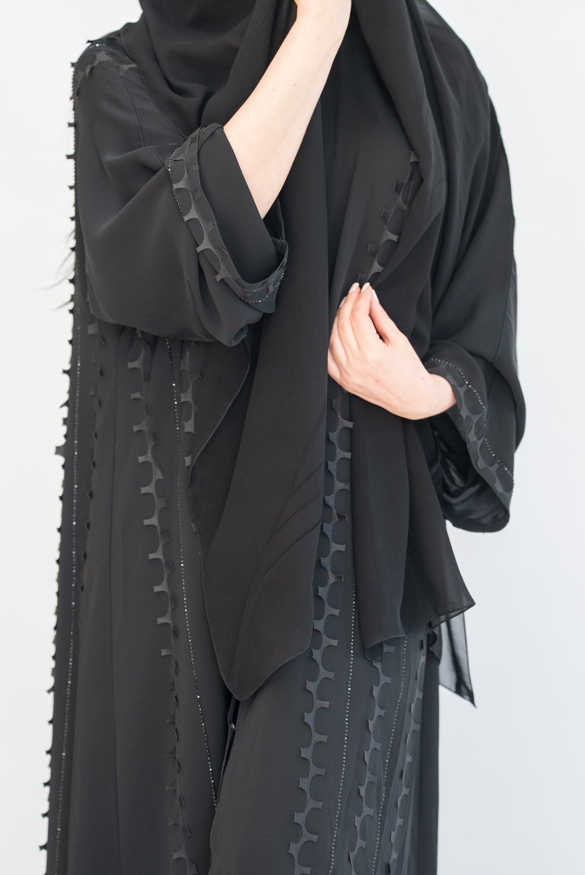 Sally Black Sheer Chiffon Abaya with Sheila