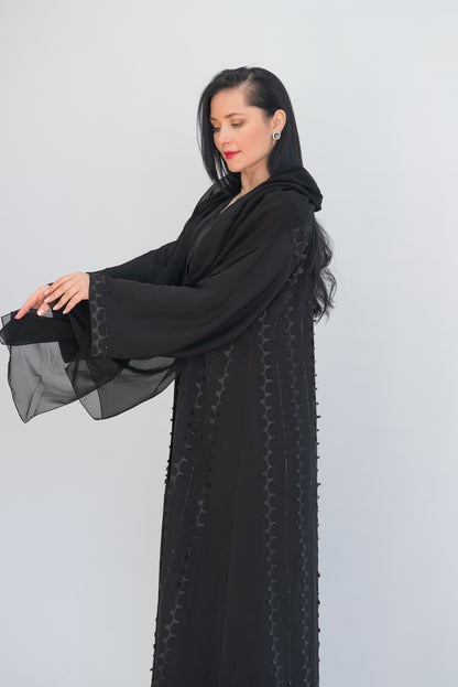 Sally Black Sheer Chiffon Abaya with Sheila