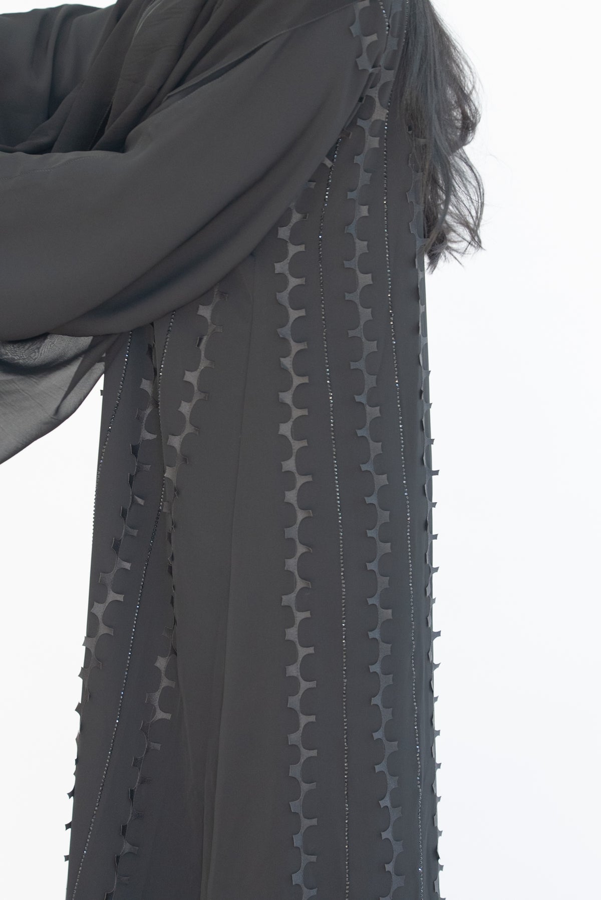 Sally Black Sheer Chiffon Abaya with Sheila