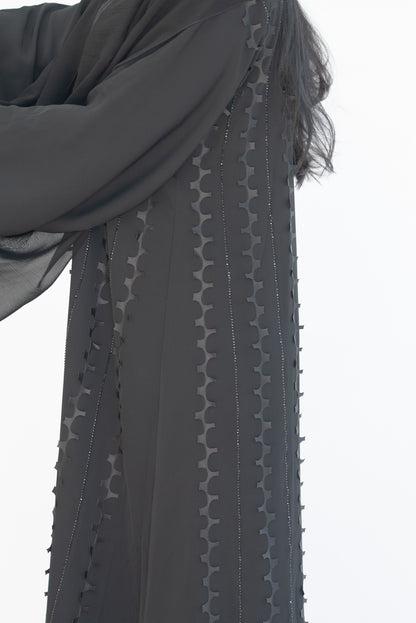 Sally Black Sheer Chiffon Abaya with Sheila