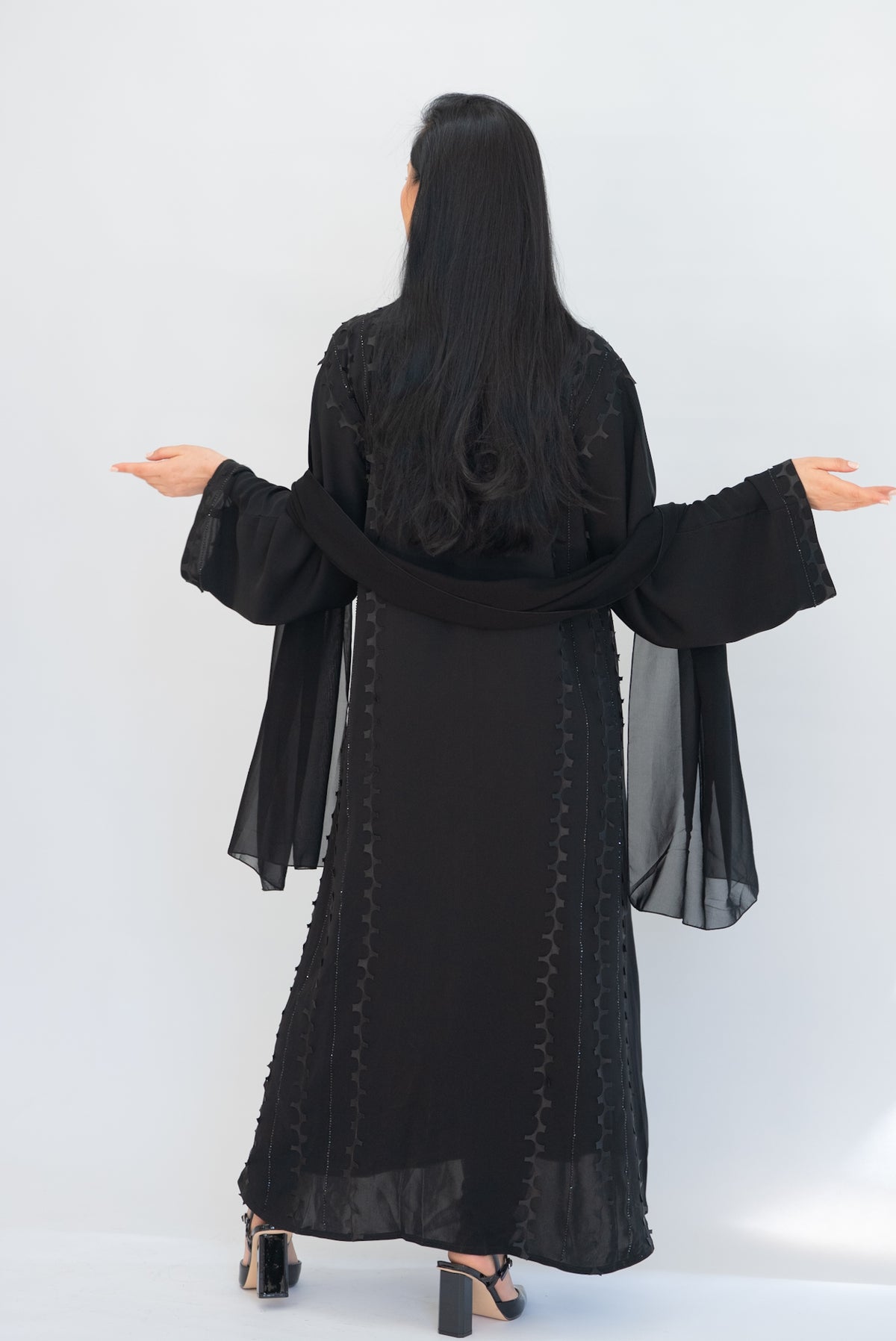 Sally Black Sheer Chiffon Abaya with Sheila