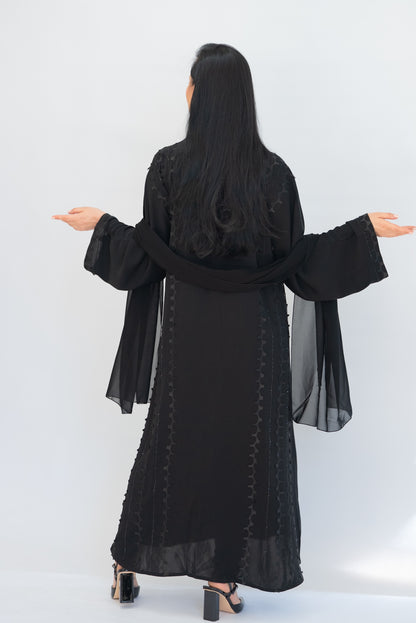 Sally Black Sheer Chiffon Abaya with Sheila