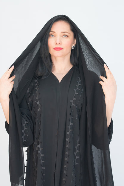Sally Black Sheer Chiffon Abaya with Sheila