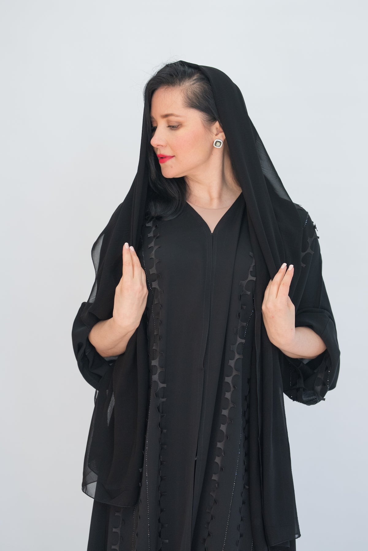Sally Black Sheer Chiffon Abaya with Sheila