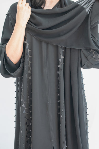 Sally Black Sheer Chiffon Abaya with Sheila