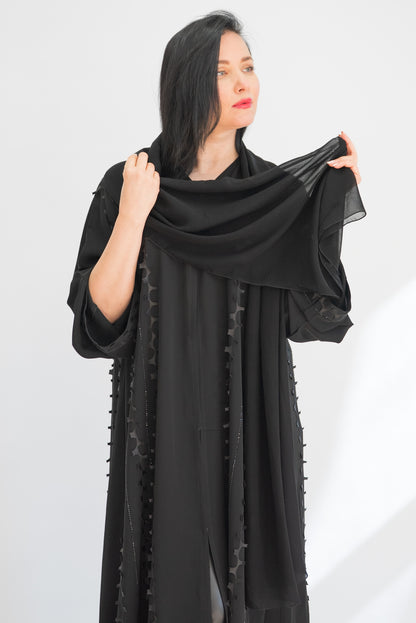 Sally Black Sheer Chiffon Abaya with Sheila