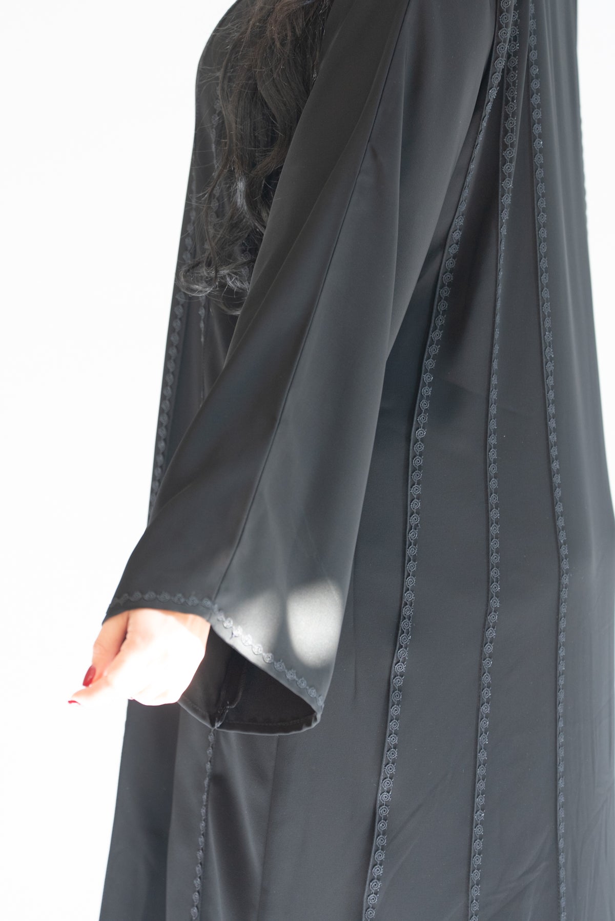 Black Abaya with Vertical Lace Trim