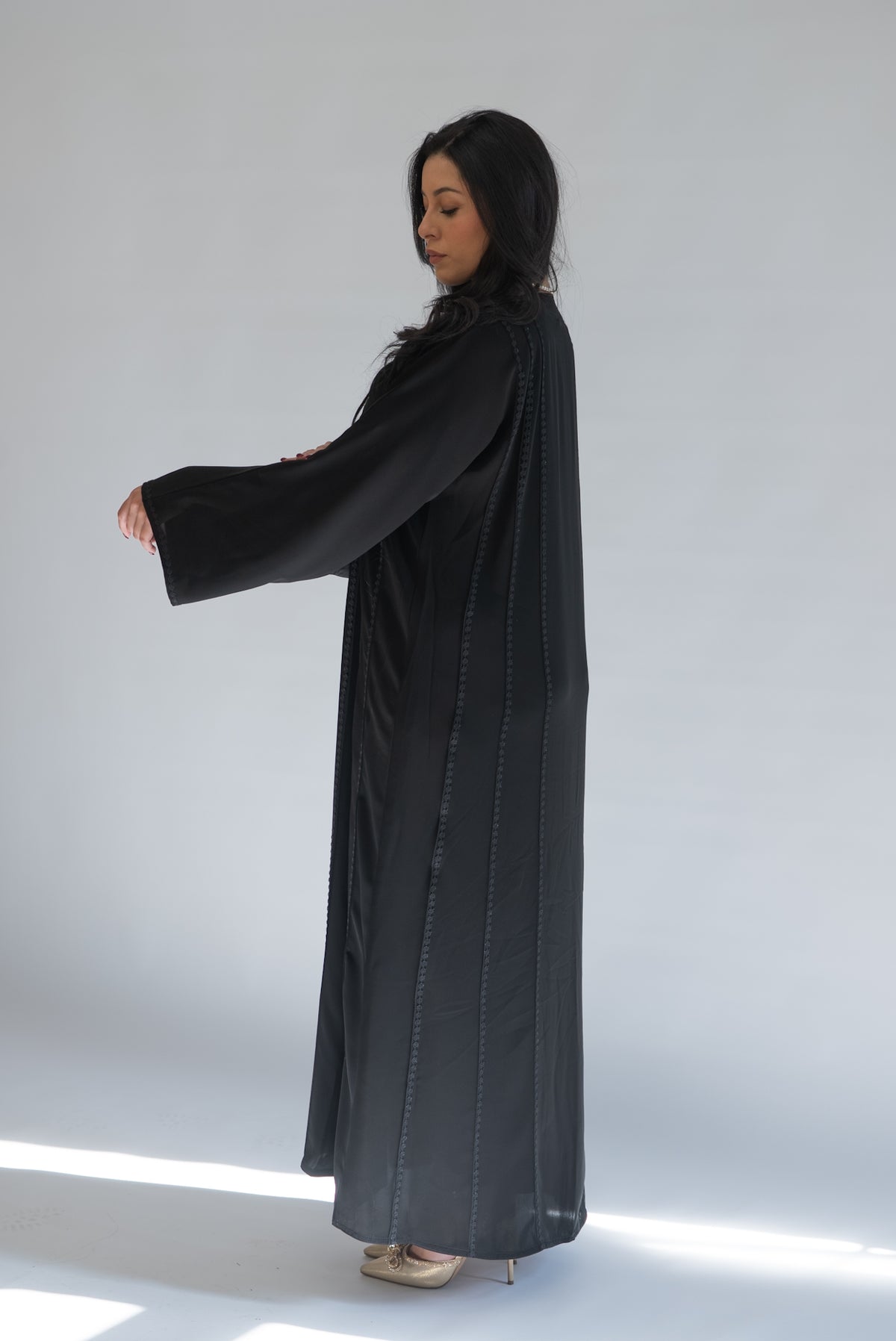 Black Abaya with Vertical Lace Trim