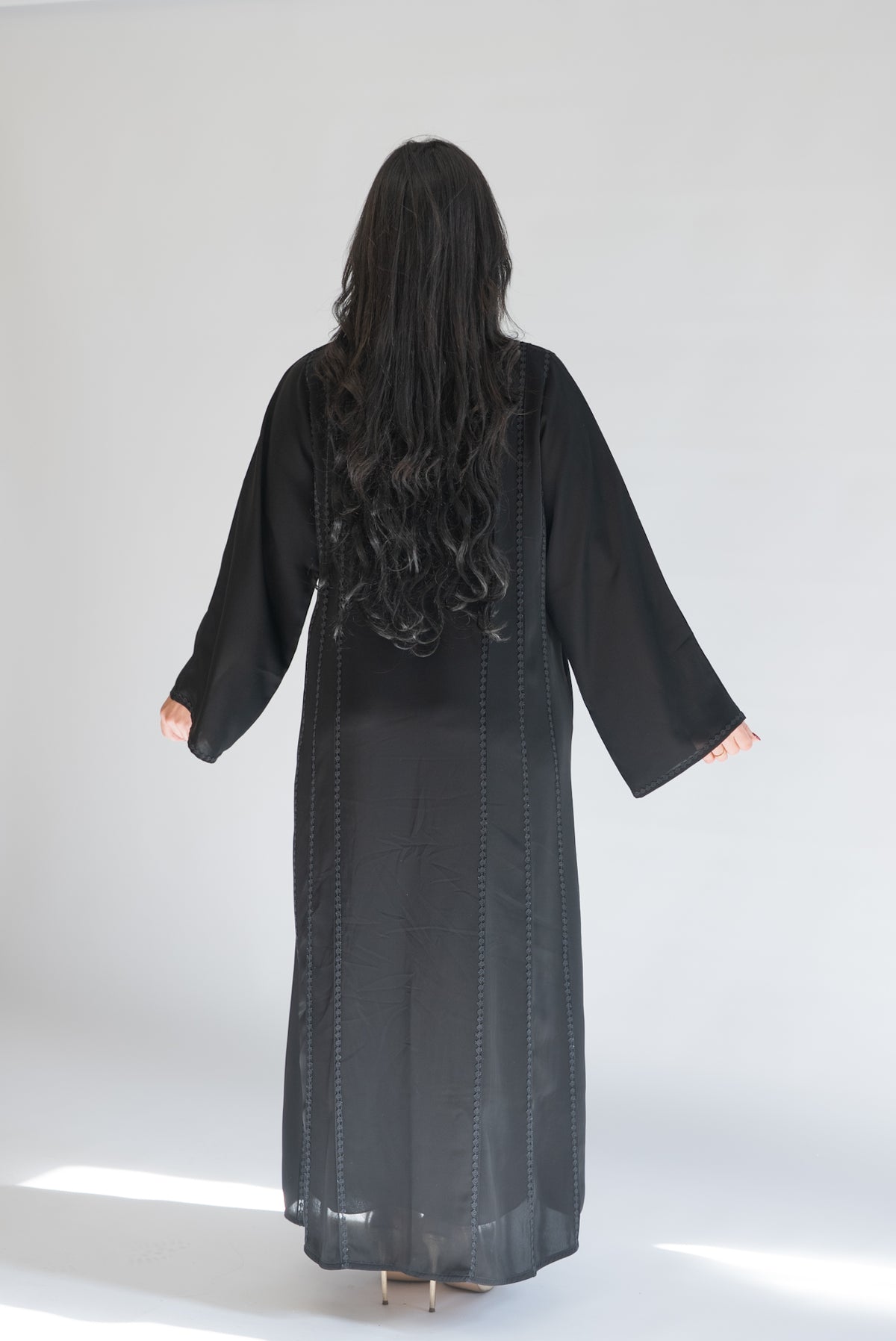 Black Abaya with Vertical Lace Trim