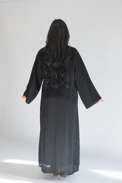 Black Abaya with Vertical Lace Trim