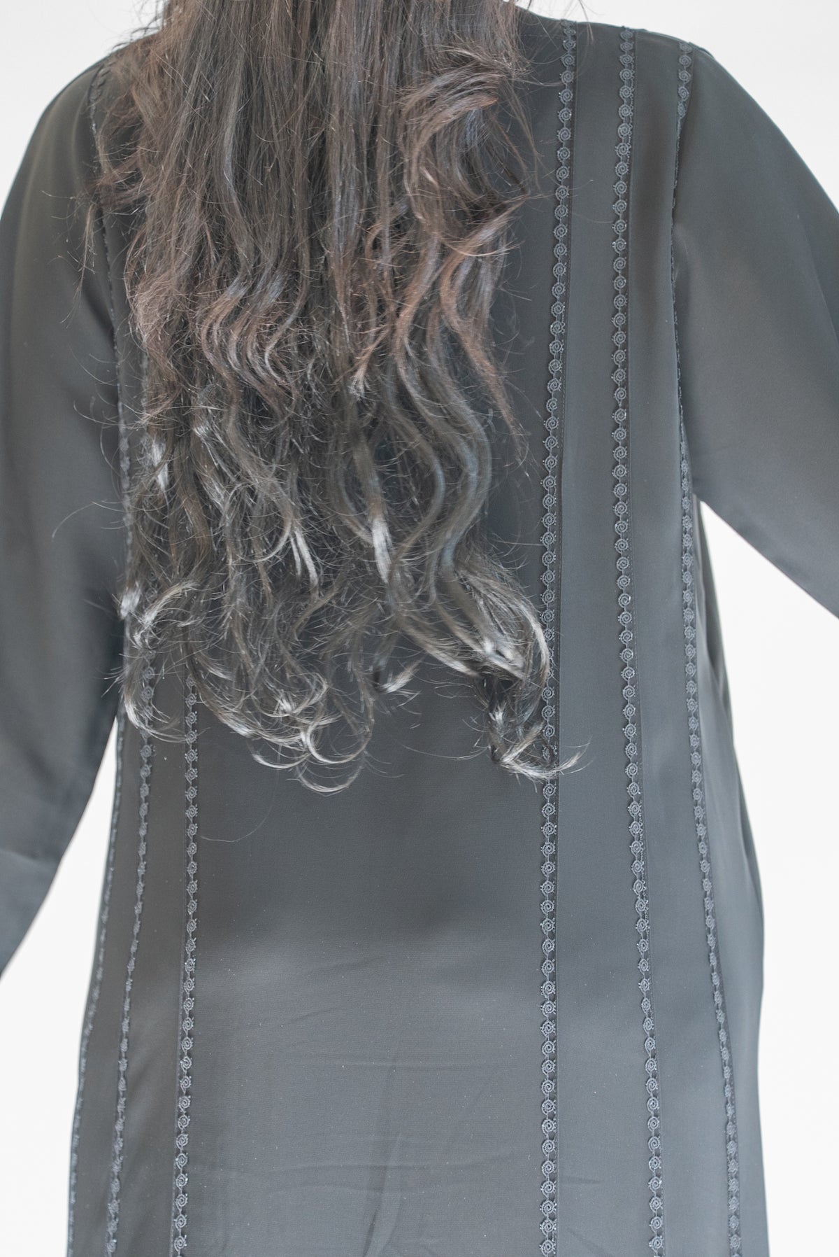 Black Abaya with Vertical Lace Trim