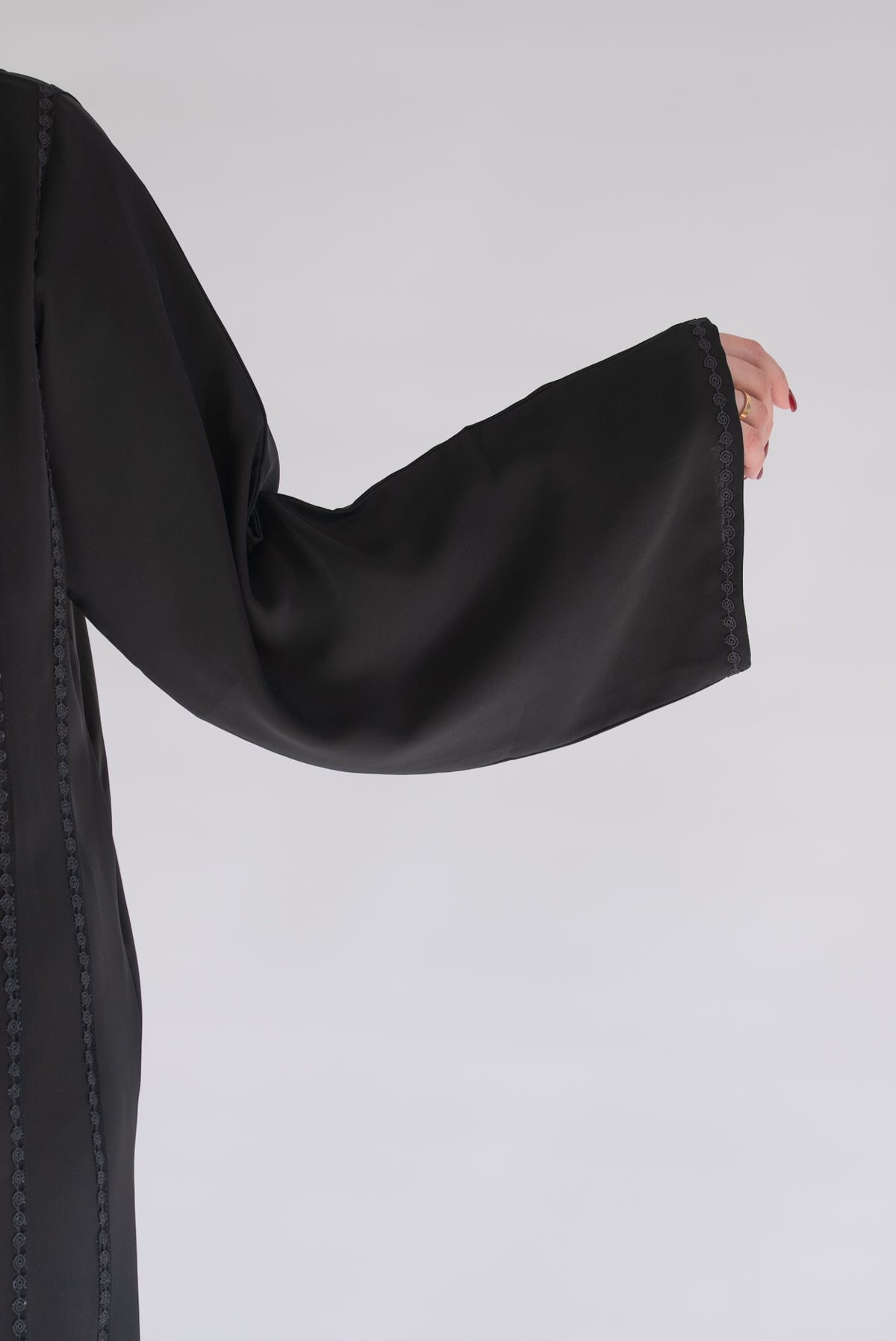 Black Abaya with Vertical Lace Trim