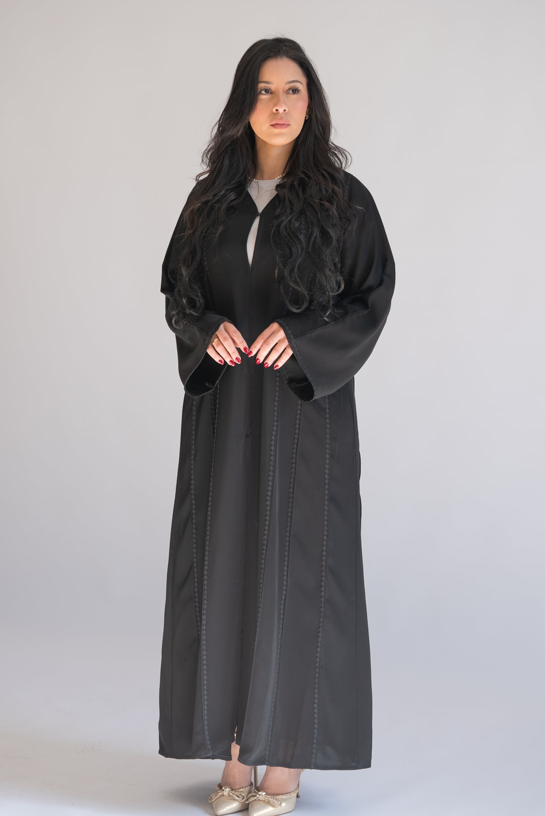 Black Abaya with Vertical Lace Trim