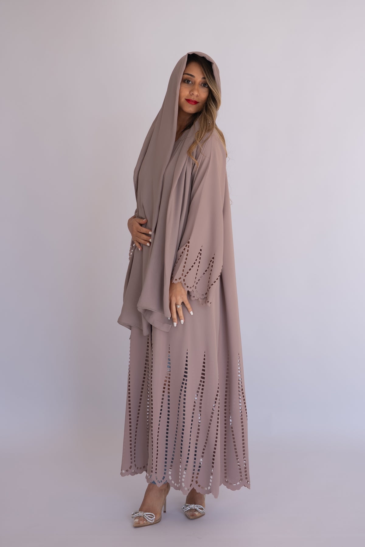 Beige Laser Cut Abaya