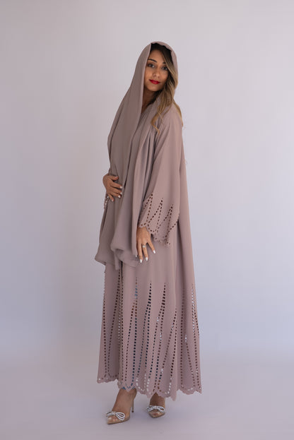 Beige Laser Cut Abaya