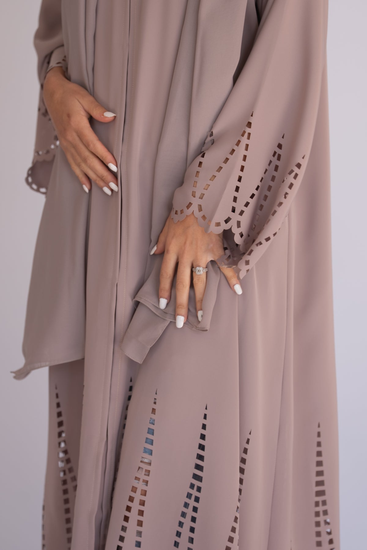 Beige Laser Cut Abaya