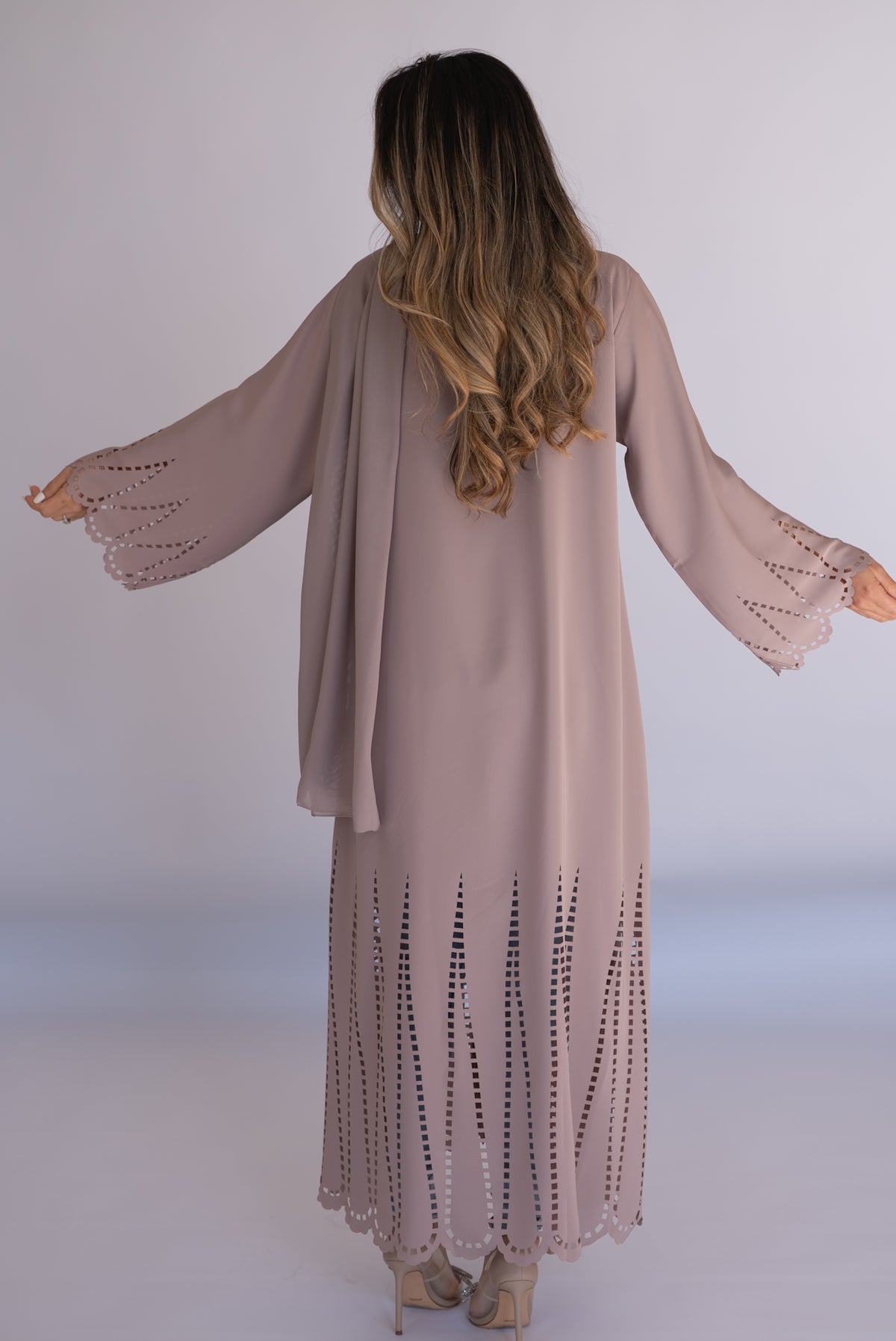 Beige Laser Cut Abaya