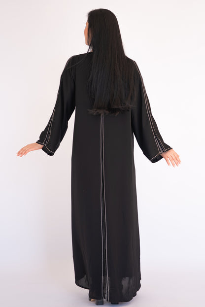 Black Silver Pinstripe Open Abaya