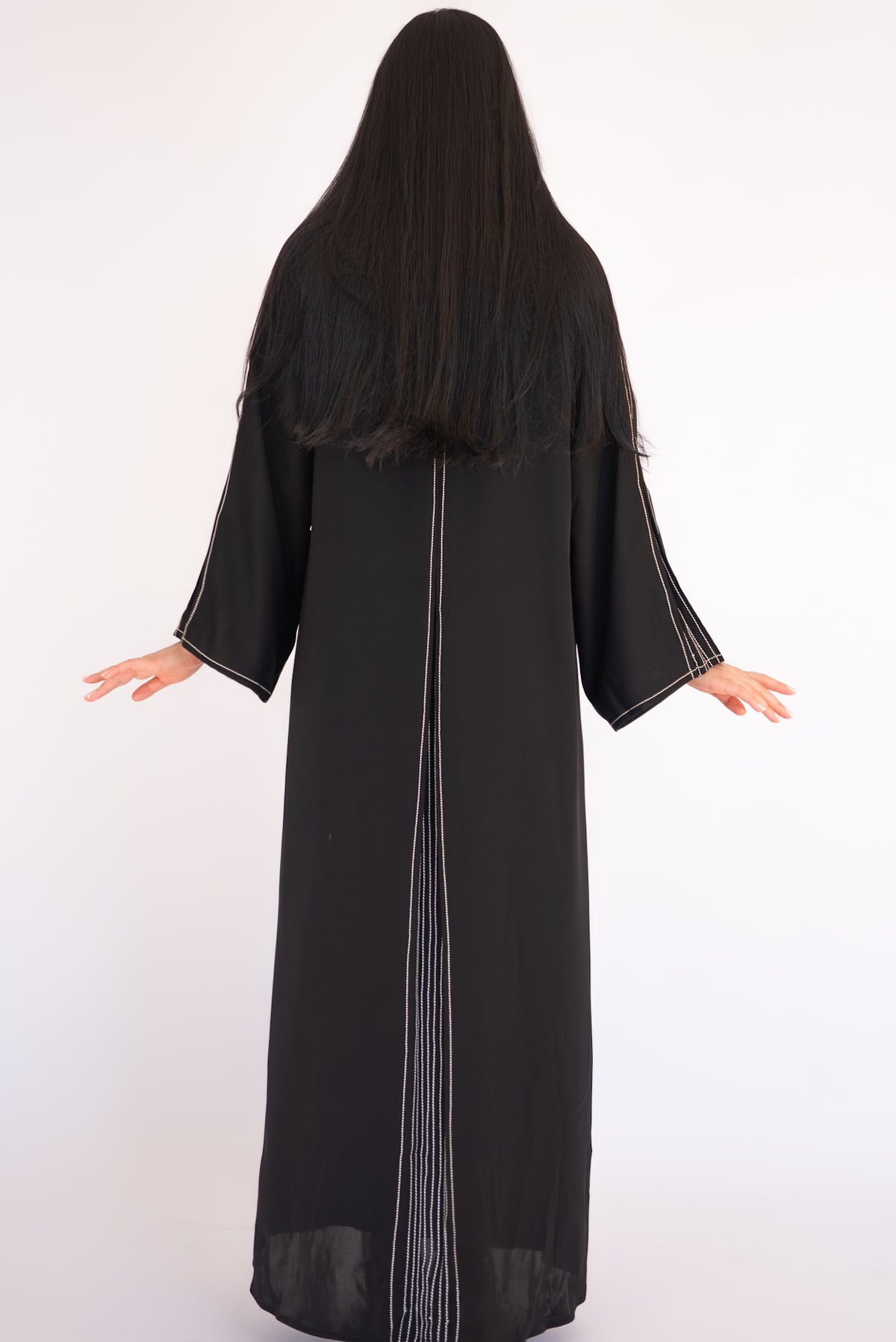 Black Silver Pinstripe Open Abaya