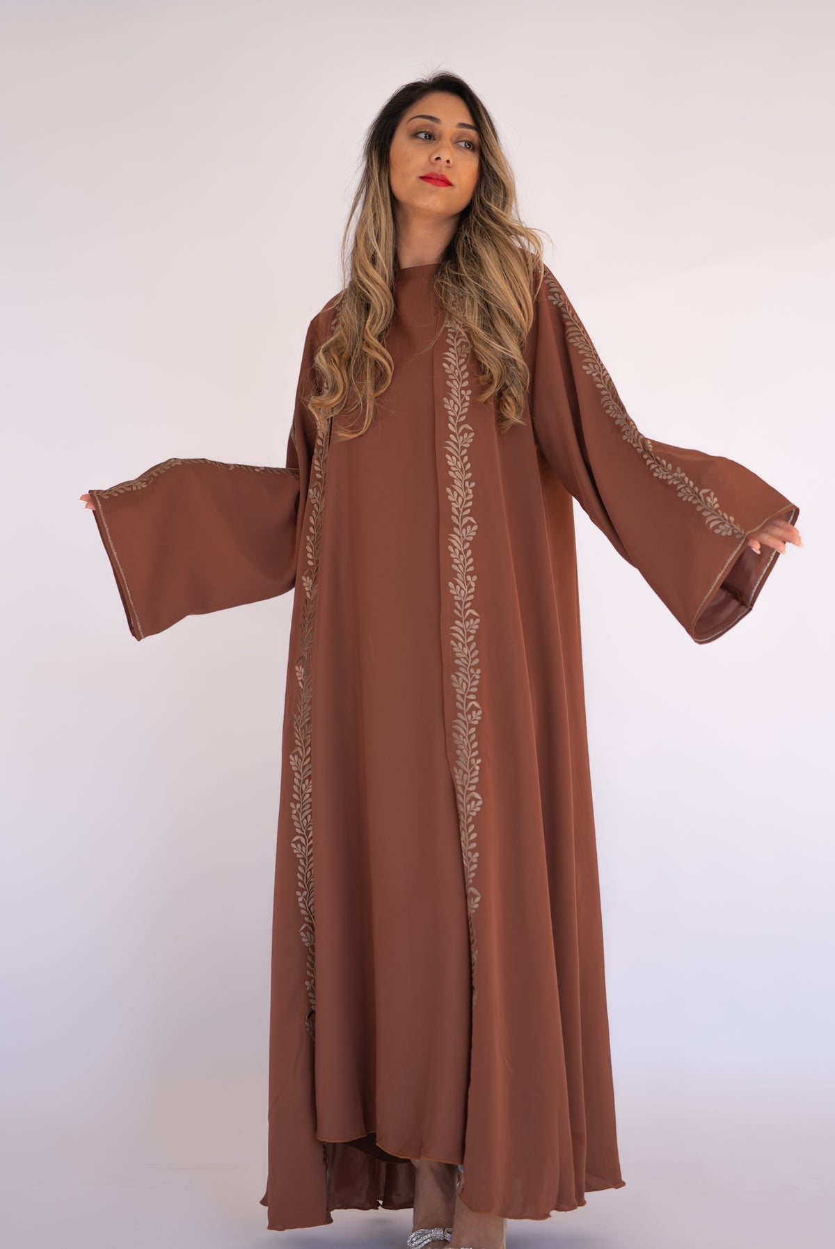 2 Pieces Brown Dubai Abaya With Sheila