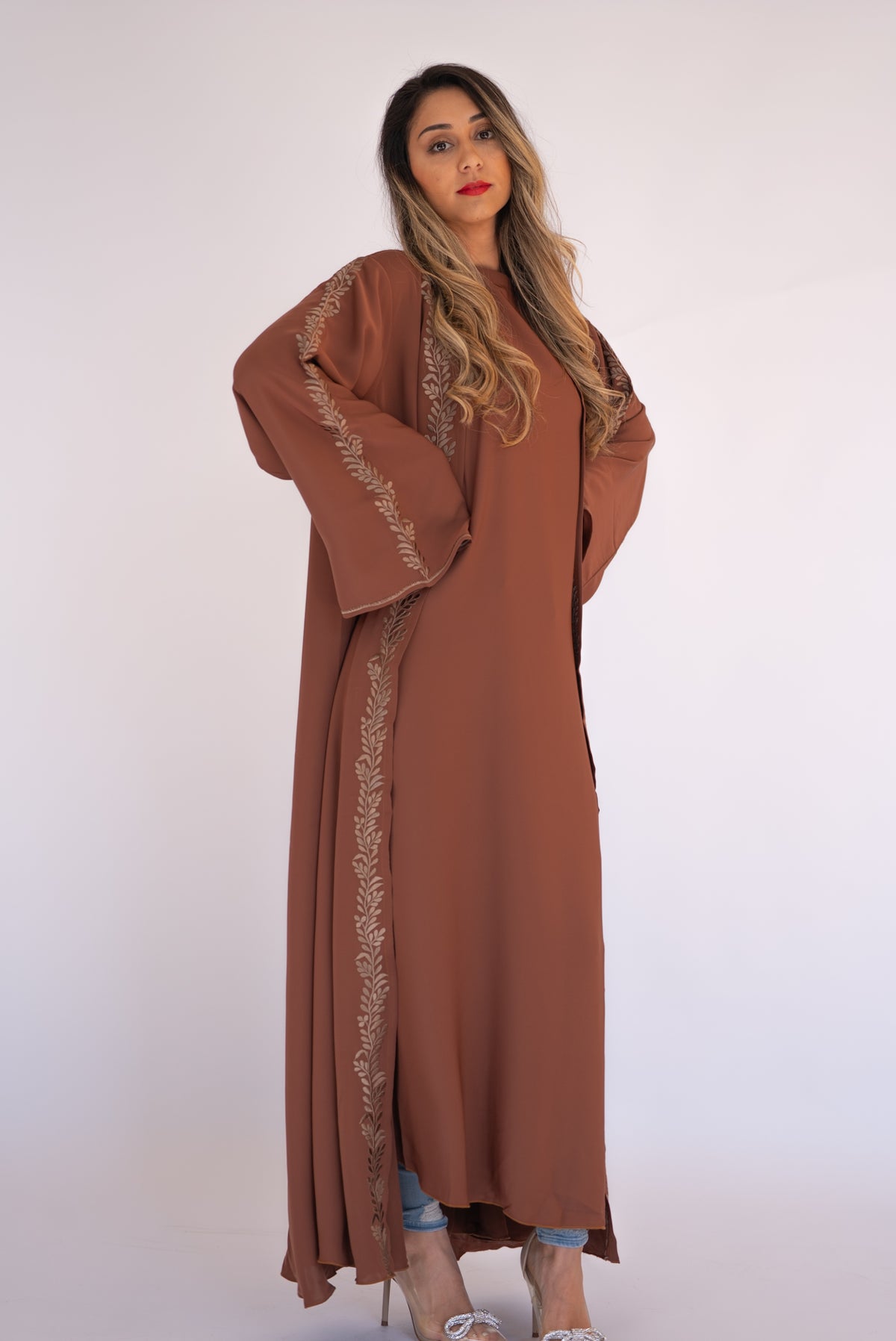 2 Pieces Brown Dubai Abaya With Sheila