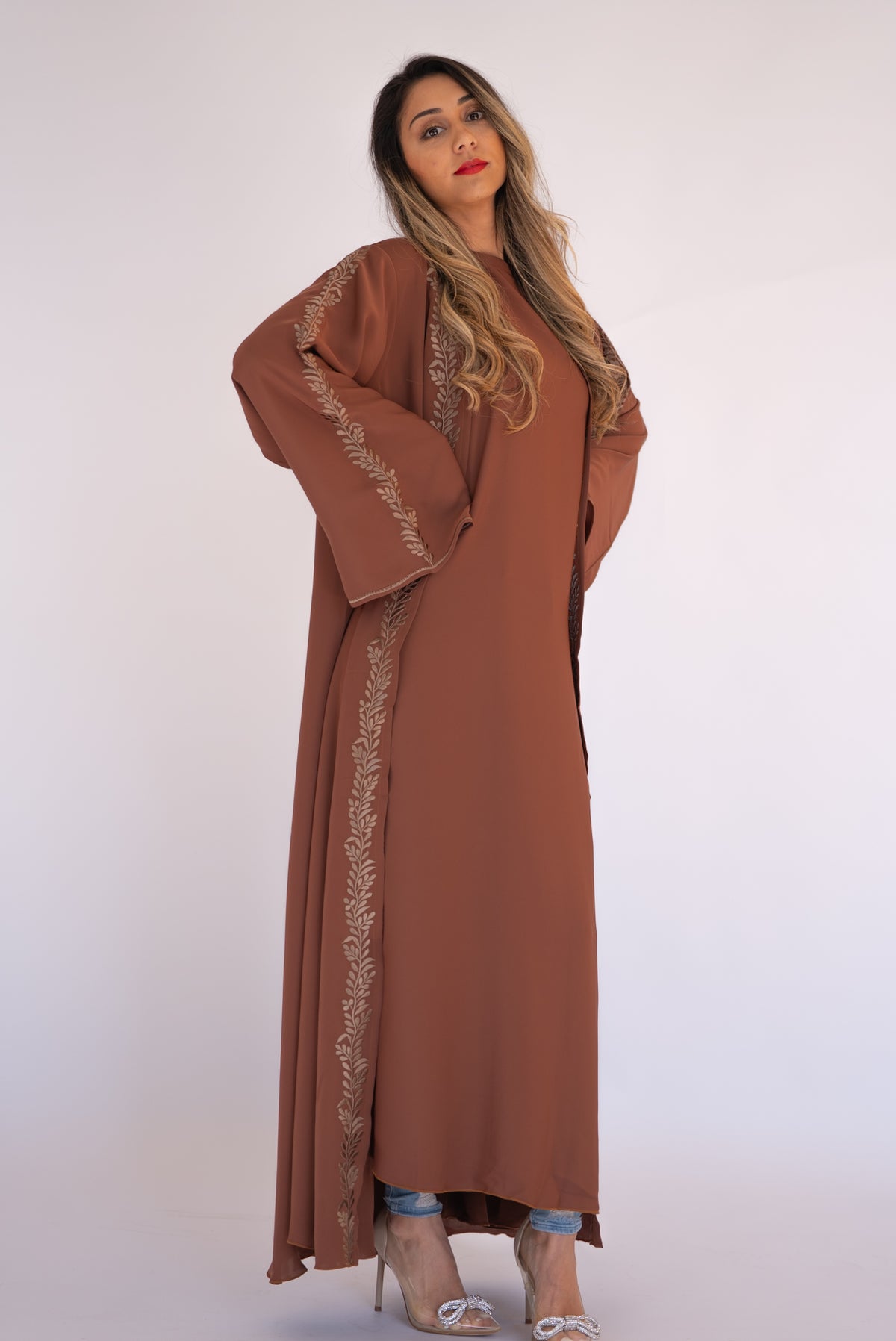 2 Pieces Brown Dubai Abaya With Sheila