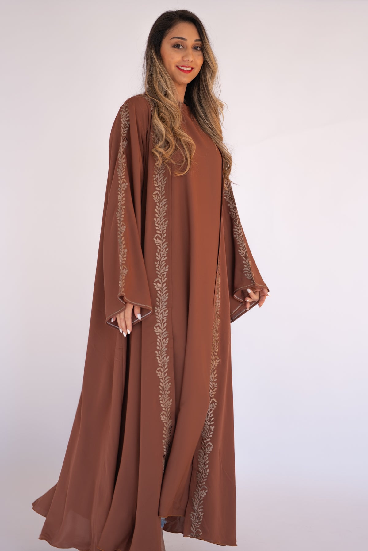 2 Pieces Brown Dubai Abaya With Sheila