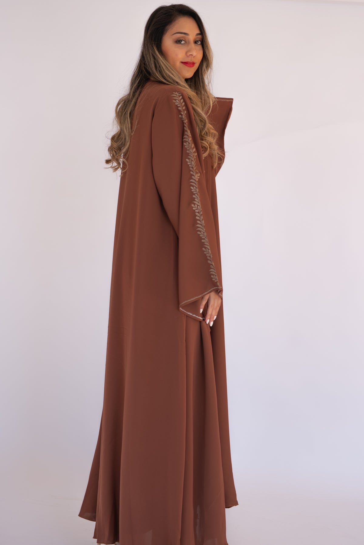 2 Pieces Brown Dubai Abaya With Sheila