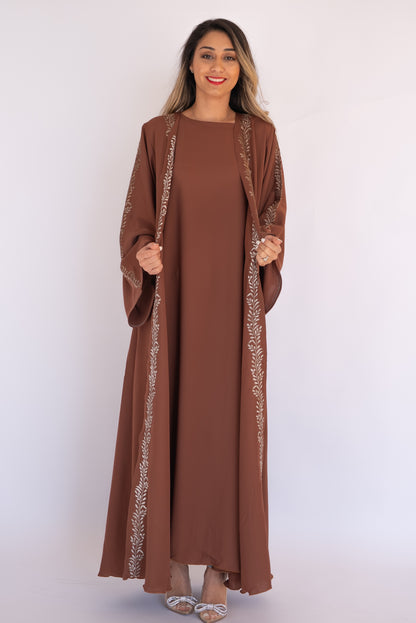 2 Pieces Brown Dubai Abaya With Sheila