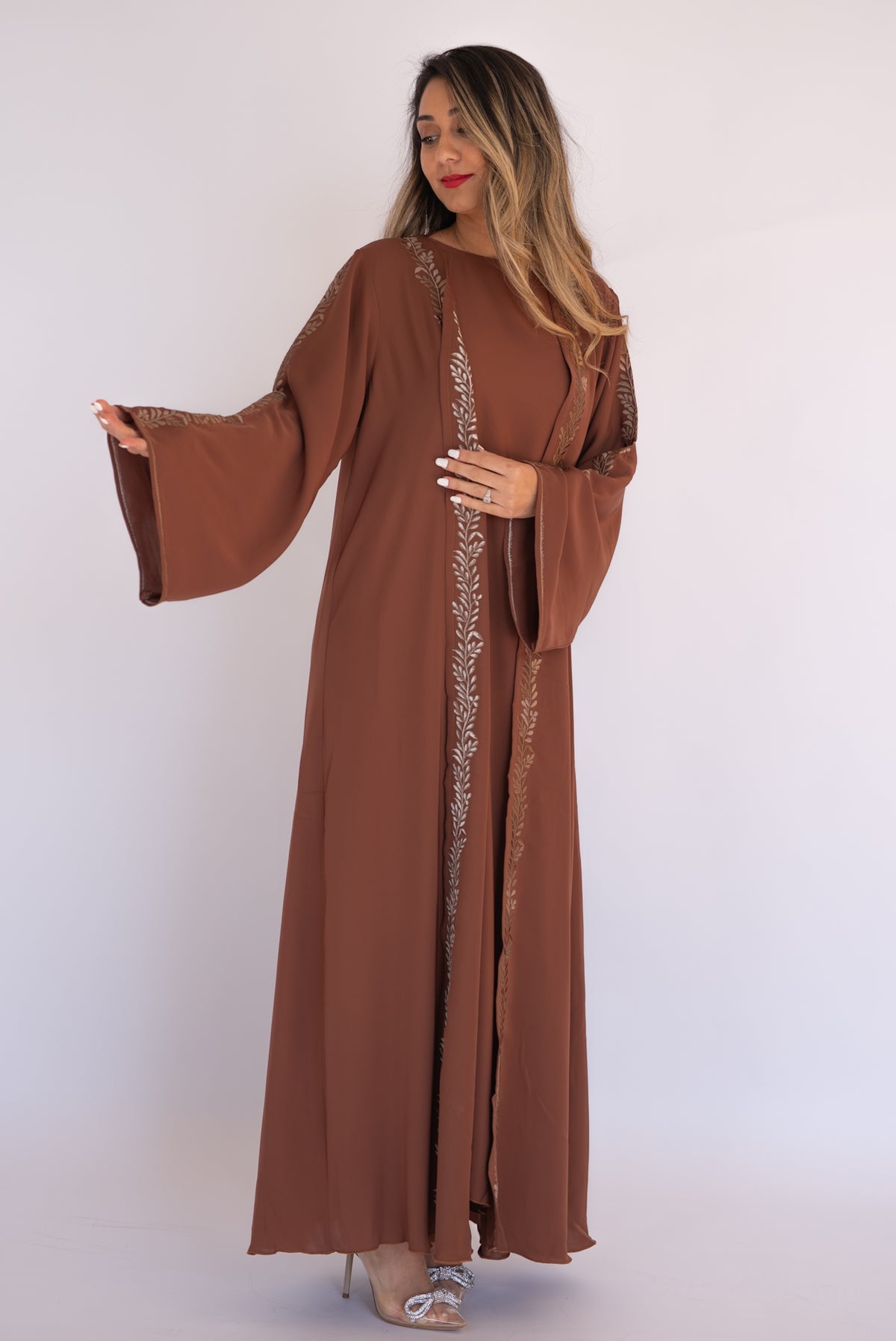 2 Pieces Brown Dubai Abaya With Sheila