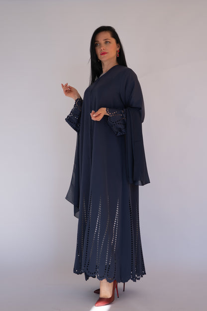 Laser Cut Navy Blue Abaya